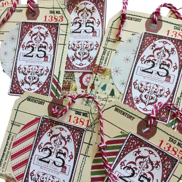 Christmas Junk Journal Tag Ephemera Lot 10 mq Handmade Sewn Scrapbook Embellishm - Picture 3 of 10